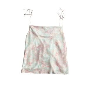 Skies Are Blue Pink Mint Marble Satin Tie Shoulder Camisole Top Large 42748